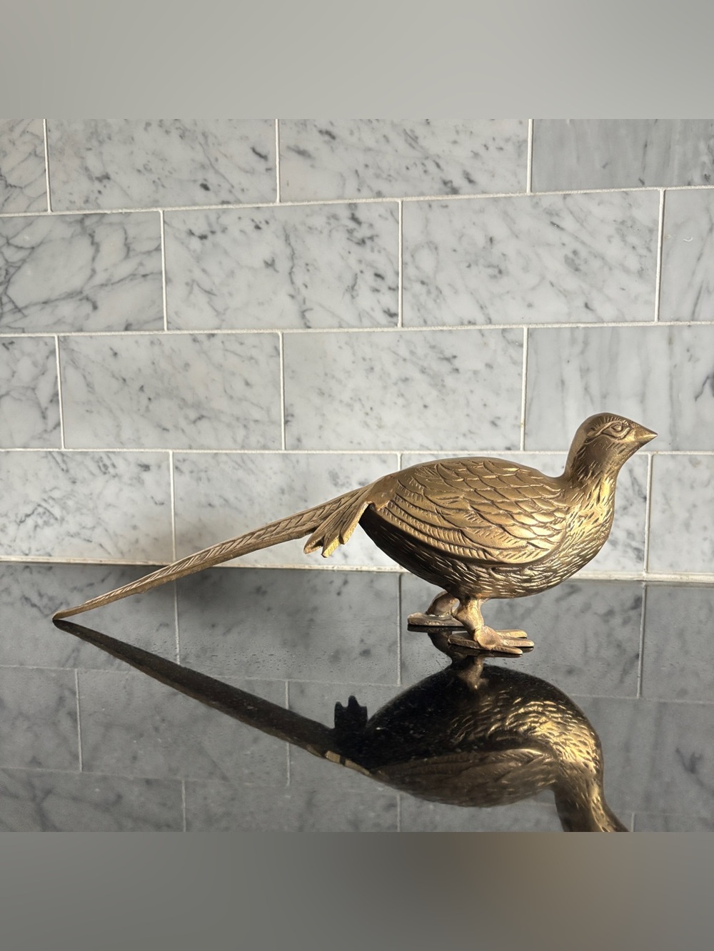 Vintage Mid Century 12” Brass Pheasant Figurine Sculpture, Rustic Farmhouse
